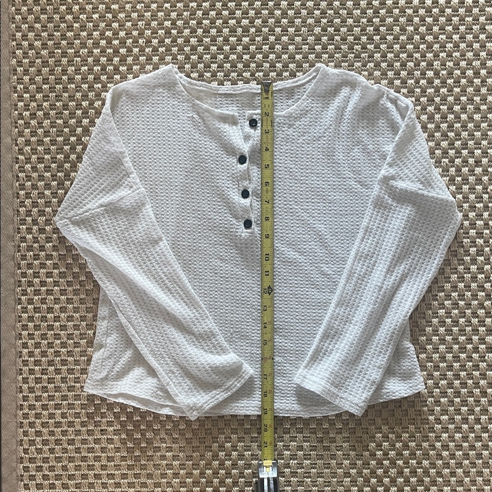 White Textured Button-Front Long Sleeve Top